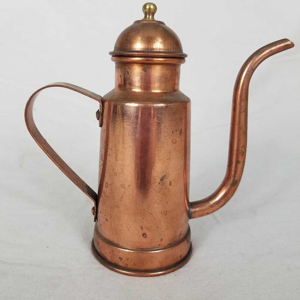Vintage Copper Water/Oil Can Pitcher Copper Good Gooseneck Spout Patina cruet - Picture 8 of 10